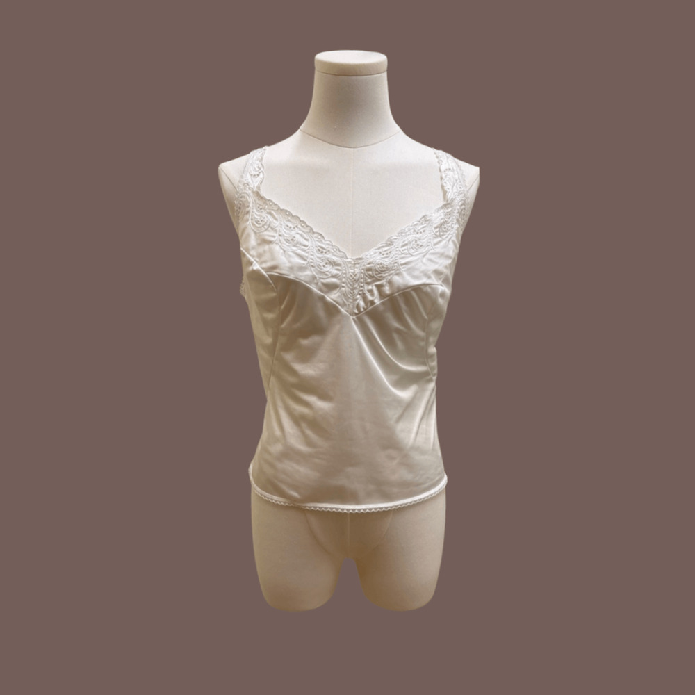 Vanity Fair Lace Camisole | White Satin | Size 38 | Vintage 70s